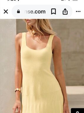 Commense Light Yellow Pleated Knit Tank Dress